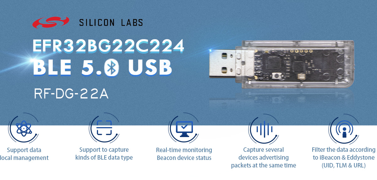 Características de la puerta de enlace Bluetooth USB BLE5.0 EFR32BG22 RF-DG-22A