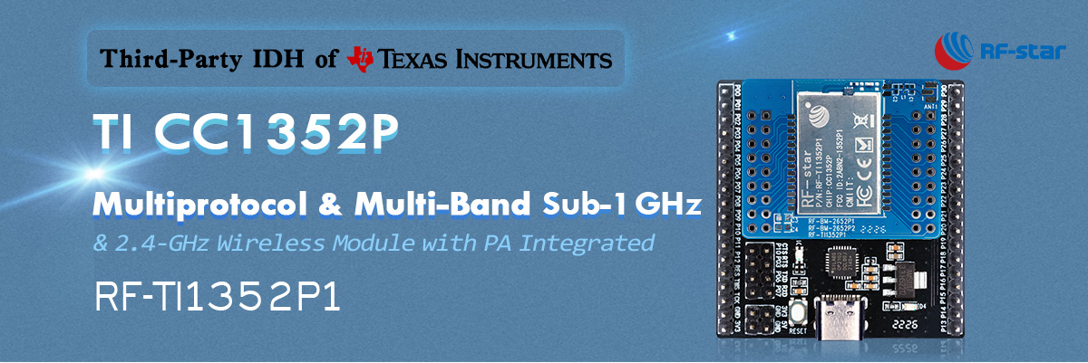 Módulo inalámbrico TI CC1352P multiprotocolo y multibanda sub-1 GHz y 2,4 GHz con PA integrado RF-TI1352P1